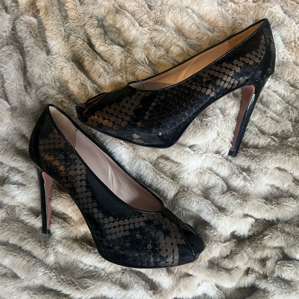 Claudia Ciuti Black And Brown Peep-Toe Heels | Designer Footwear | Size 9